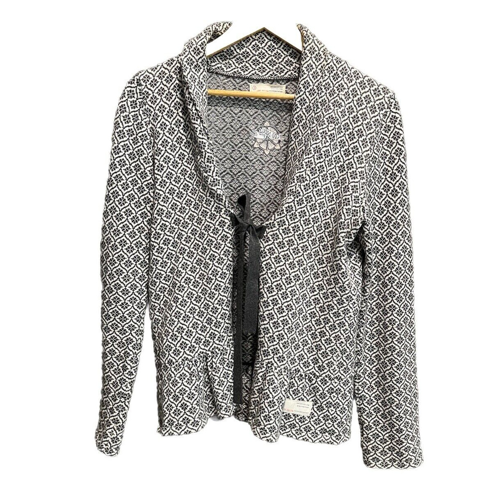 Odd‎ Molly White & Gray Geometric Print Women's Tie Sweater Size 3 (L)